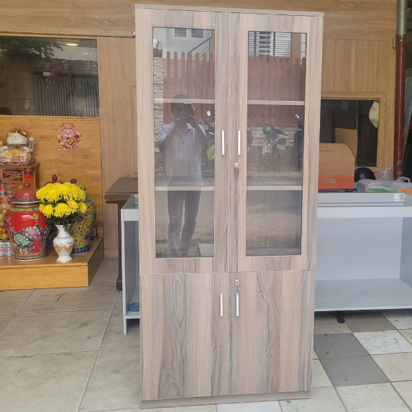 Tủ hồ sơ gỗ công nghiệp cánh kính 2 tầng hiện đại, tiện dụng, sang trọng