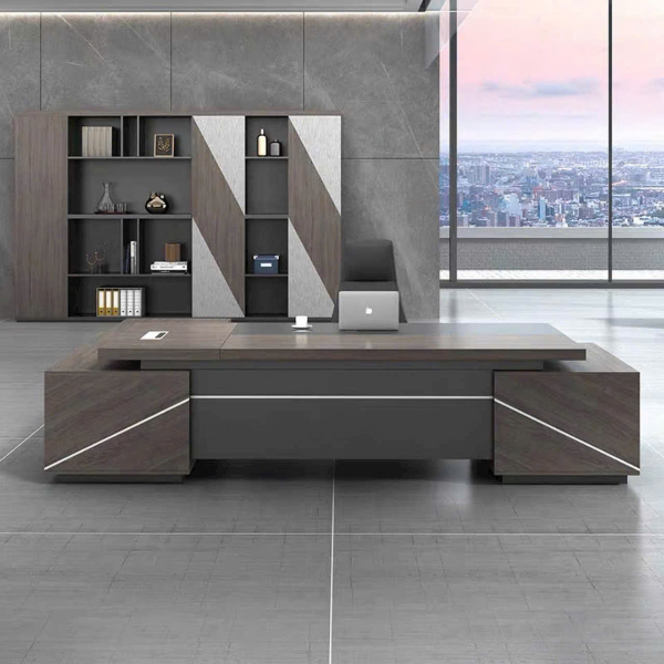 Bàn giám đốc hiện đại chất liệu gỗ veneer phối sơn sang trọng với thiết kế mạnh mẽ và mặt bàn rộng