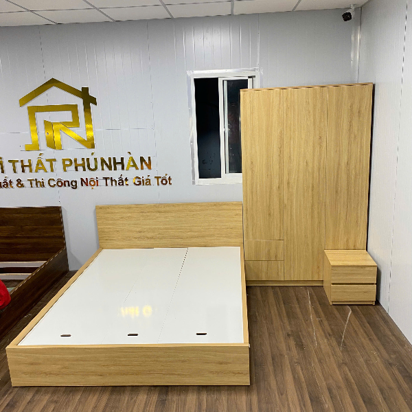 Combo giường, tủ quần áo và tab đầu giường gỗ công nghiệp hiện đại
