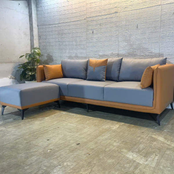 Sofa phòng khách hiện đại màu xám cam sang trọng