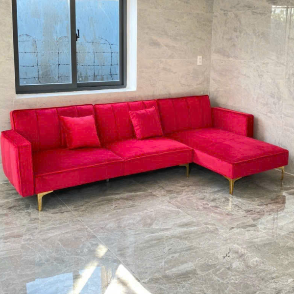 Ghế sofa nhung phòng khách màu đỏ hiện đại sang trọng