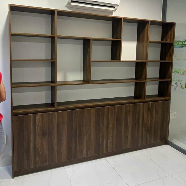 Tủ hồ sơ văn phòng gỗ công nghiệp mẫu mới màu nâu gỗ trầm sang