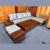 Bộ sofa gỗ góc chữ L nệm xám hiện đại, khung gỗ tự nhiên chắc chắn