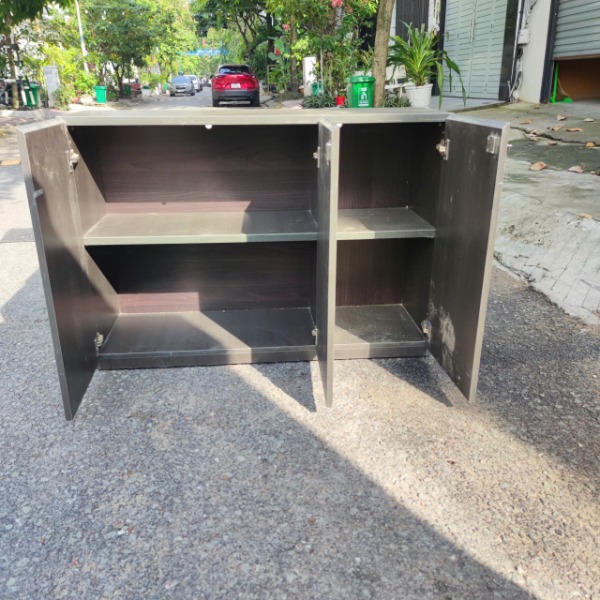 Tủ hồ sơ gỗ công nghiệp 3 cánh màu nâu xám thanh lý hiện đại có khóa