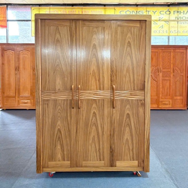 Tủ quần áo gỗ hương đá tự nhiên 3 cánh vân gỗ đẹp sang trọng thiết kế hiện đại